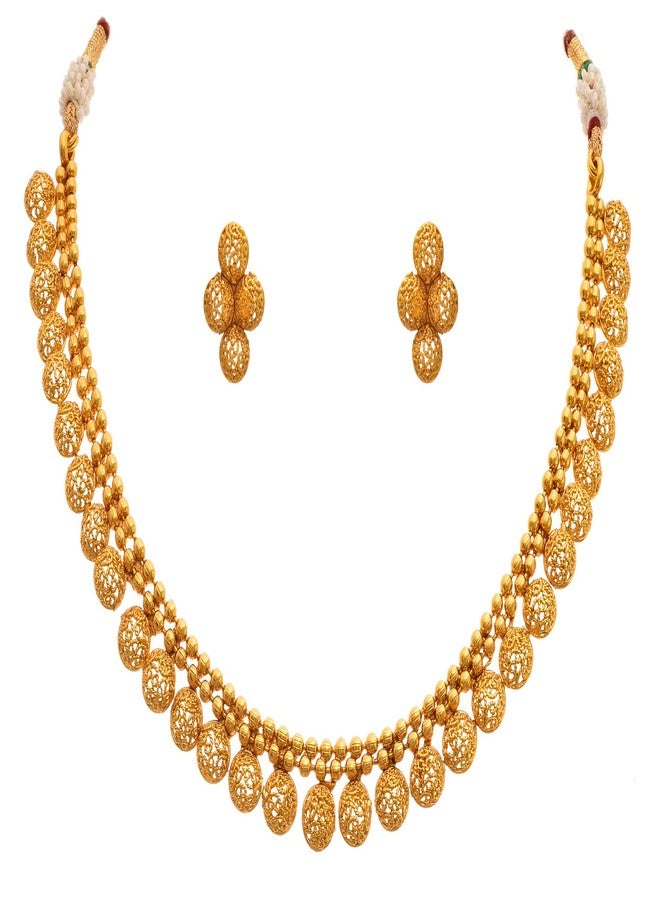 JFL - Jewellery for Less Traditional Ethnic One Gram Gold Plated Necklace Set With Earrings for Women & Girls.,Valentine - Image 1