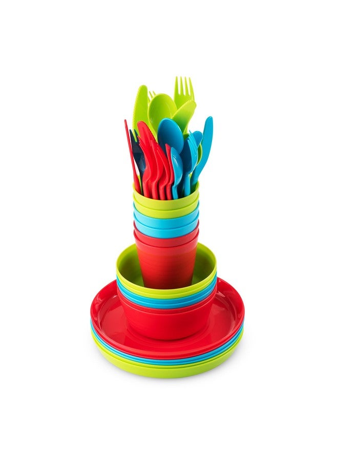 PLASKIDY Kids Plastic Dinnerware Set - 36 Pc Reusable Children's Dinner Set Microwave / Dishwasher Safe BPA Free Toddler Dishes Dinnerware Set Includes Kids Plates and Bowls Kids Cups & Flatware. - Image 1