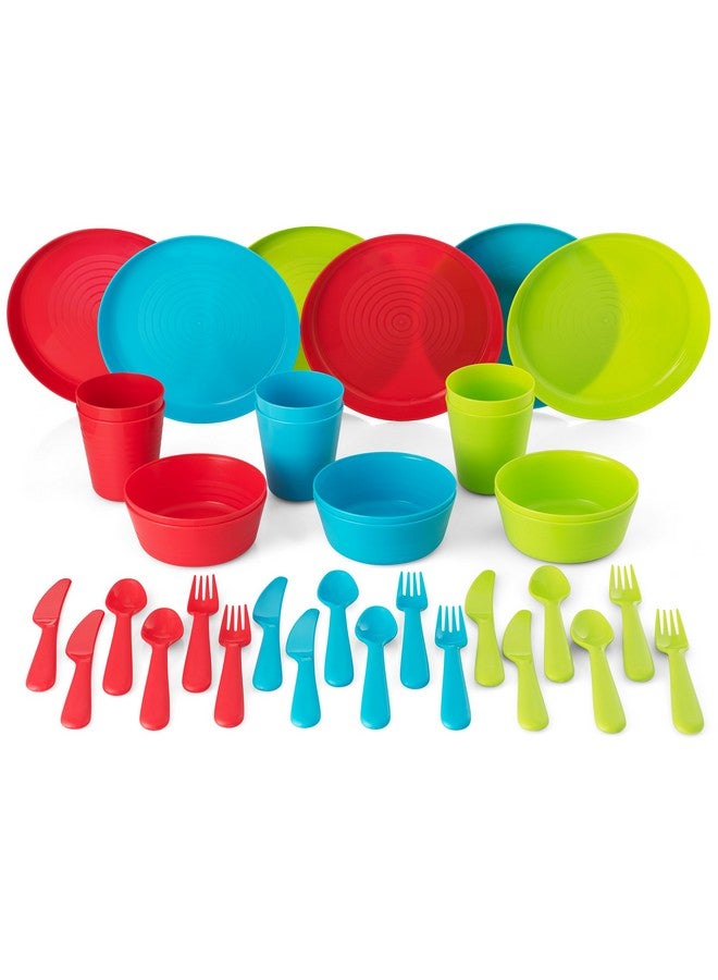 PLASKIDY Kids Plastic Dinnerware Set - 36 Pc Reusable Children's Dinner Set Microwave / Dishwasher Safe BPA Free Toddler Dishes Dinnerware Set Includes Kids Plates and Bowls Kids Cups & Flatware. - Image 5
