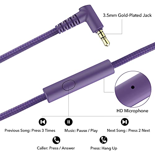 RORSOU R10 Over-Ear Headphones with Microphone, Lightweight Folding Stereo Bass Headset with 1.5M No-Tangle Cord, Portable Wired Headphones for Smartphone Tablet Computer MP3 / 4 (Purple) - Image 5