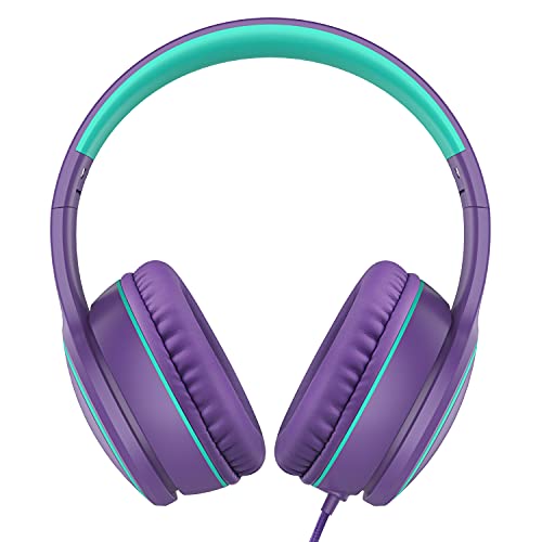 RORSOU R10 Over-Ear Headphones with Microphone, Lightweight Folding Stereo Bass Headset with 1.5M No-Tangle Cord, Portable Wired Headphones for Smartphone Tablet Computer MP3 / 4 (Purple) - Image 2