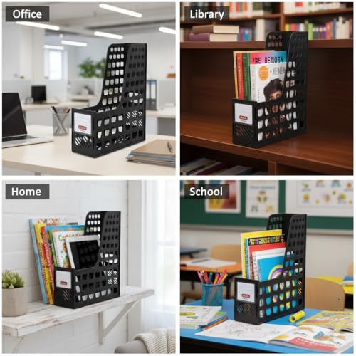 SOLDTRUE Office Desktop Organizer Book Document Storage Rack File Holder Folding Paper File Rack (Plastic Rack, Black) - Image 4