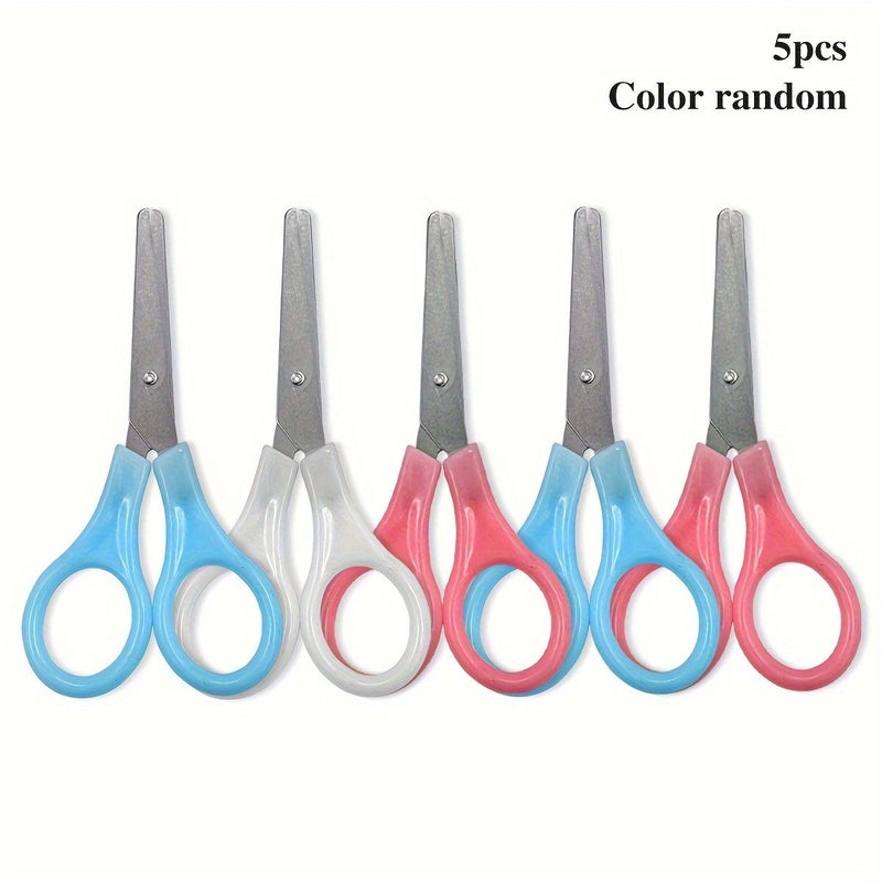 5 Pcs Stainless Steel Safety Scissors Set 4 Inch Blunt Tip Mini Craft Scissors For School And Office Use Blue - Image 1