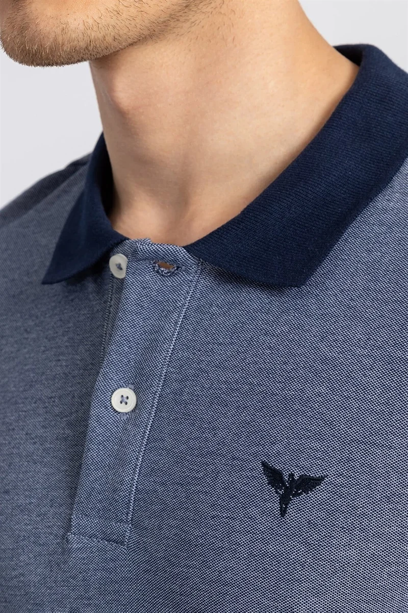 Tudors Slim Fit Narrow Cut Polo Neck Navy Blue Men's T-Shirt