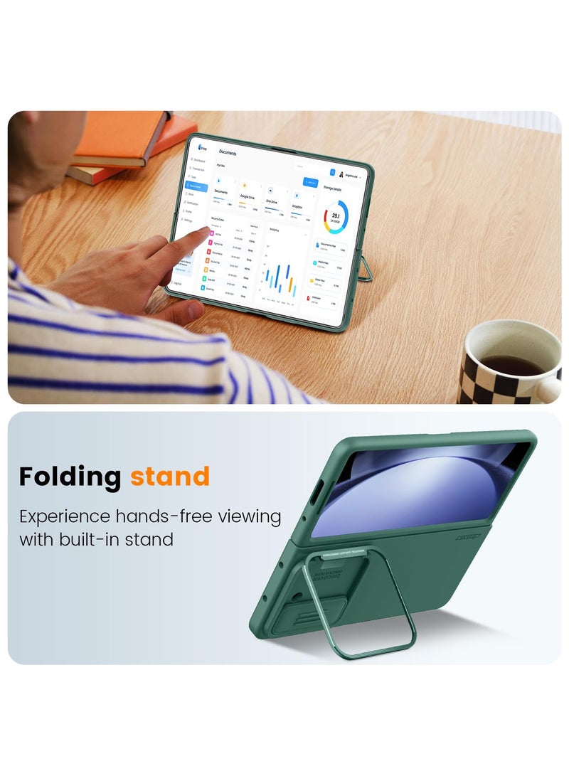 Nillkin For Samsung Galaxy Z Fold 5 Cover, Sliding Camera Cover and Folding Metal Stand, Liquid Silicone Protective Case Compatible with Samsung Z Fold5 5G Slim Fit Shockproof Mobile Case (Green) - Image 3