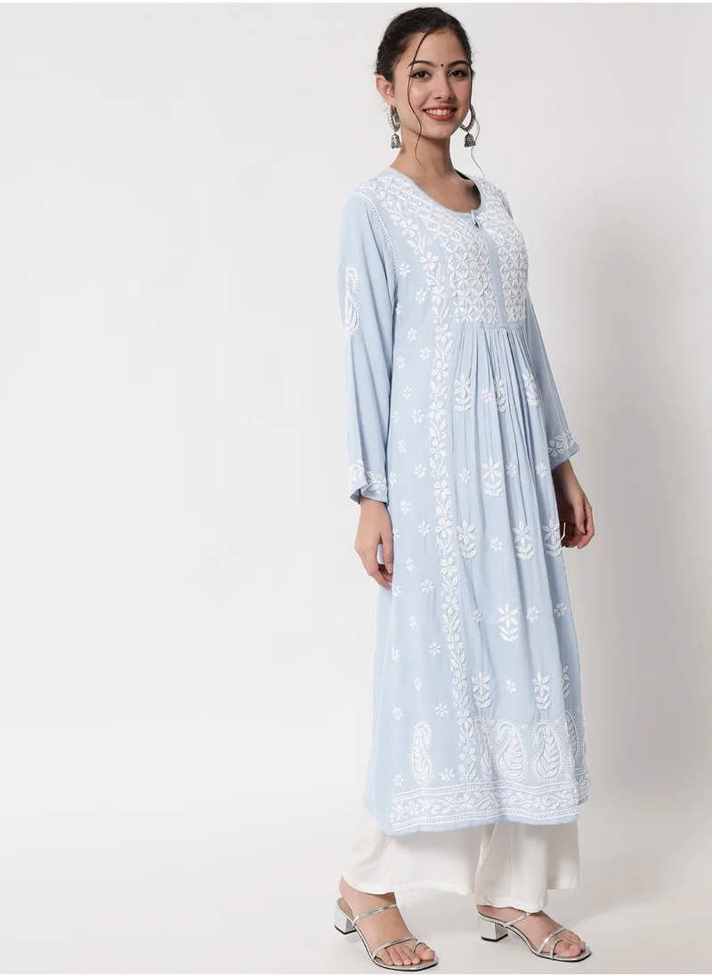 Alaya Women Hand Embroidered Chikankari Cotton Kurta-AL3549