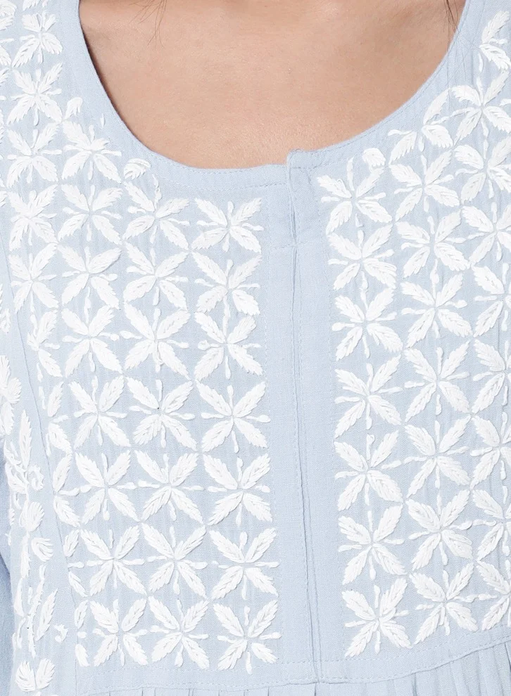 Alaya Women Hand Embroidered Chikankari Cotton Kurta-AL3549