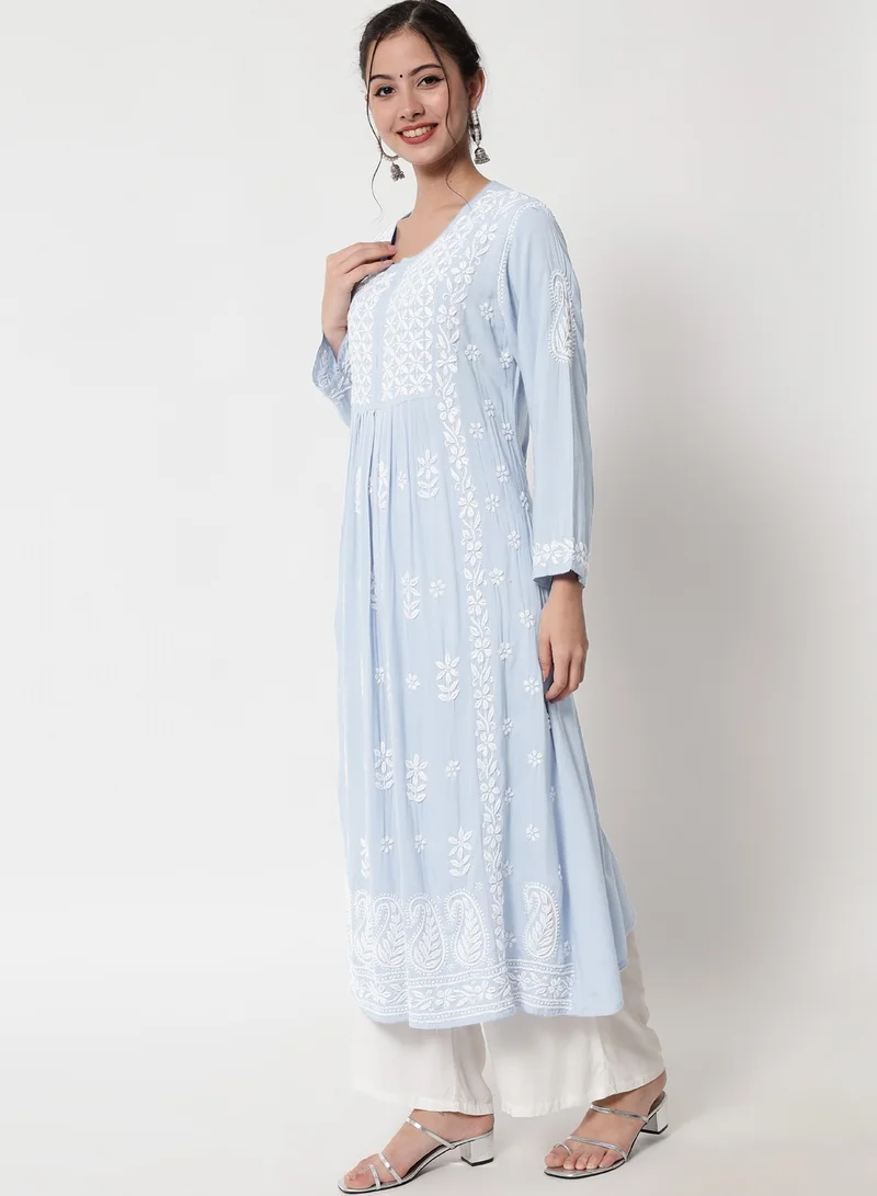 Alaya Women Hand Embroidered Chikankari Cotton Kurta-AL3549