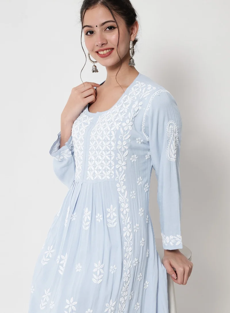 Alaya Women Hand Embroidered Chikankari Cotton Kurta-AL3549
