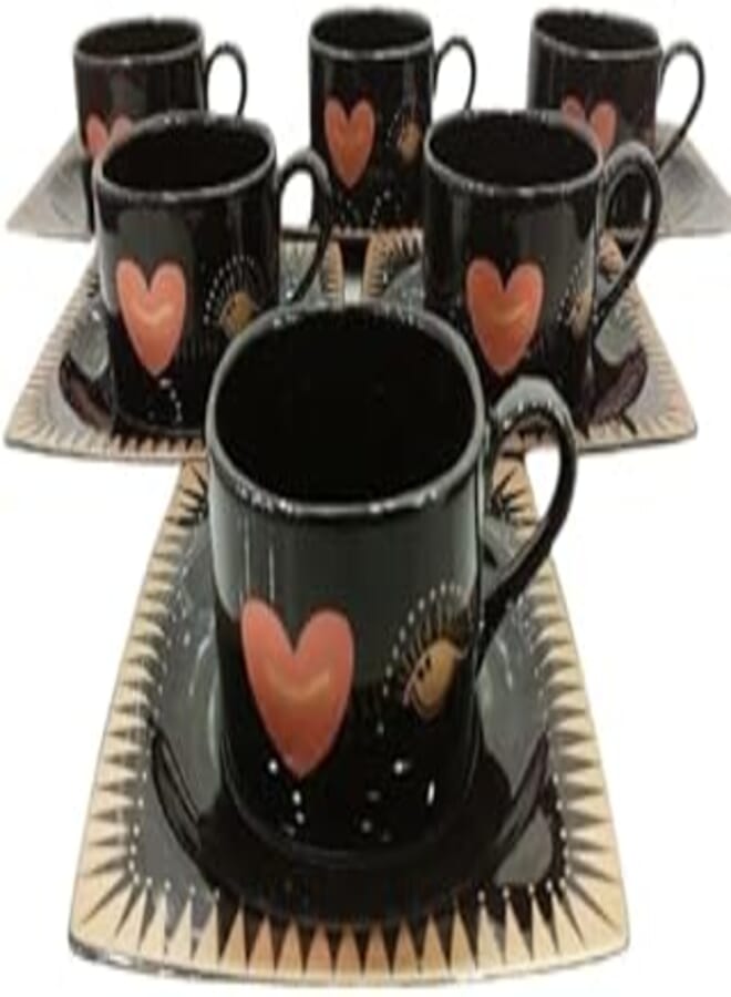 Lotus Porcelain Tea Cup Set Of 12 Pieces By Fathi Mahmoud 6 Mug And 6 Plate Lotus Brand - Black Different Colors 36x30x6cm le marche-23 
