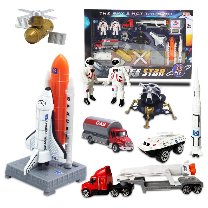 OTONOPI Space Shuttle Rocket Toys Set for Kids 39 Years 15 PCS DieCast STEM Aerospace Toys with 3 Rocket Ships 2 Astronauts Lunar Lander Satellite - Image 2