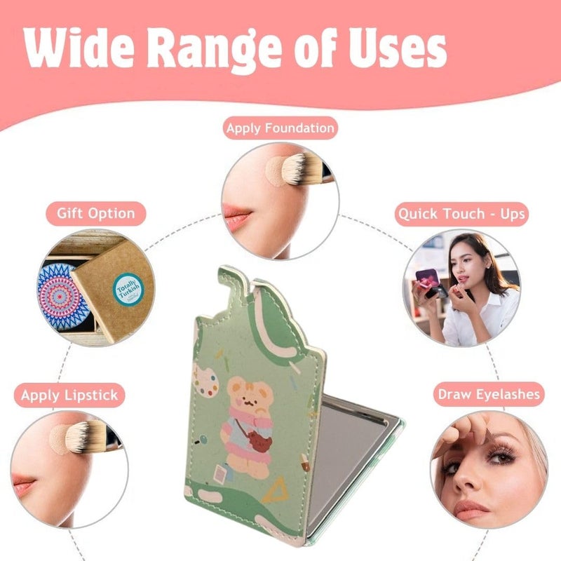 Portable Printed Compact Metal and Glass Mirror for Women for Purses and Handbags with 2x1 Magnification one Side Colour and Print May Vary According to Availability  - Image 2