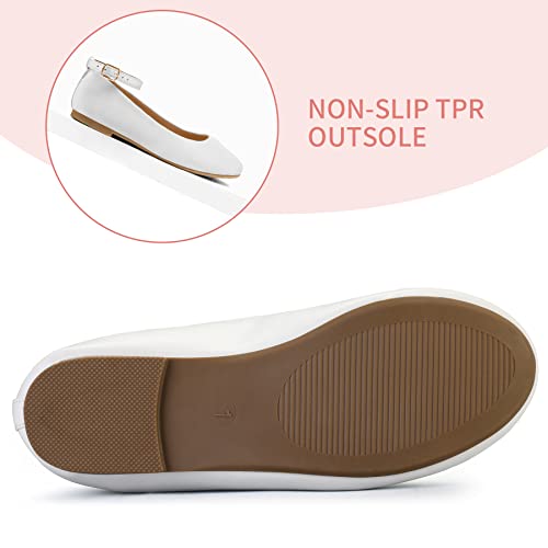 K KomForme Girl's Ballerina Flat Ankle Strap Dress Ballet Flat Shoes (Toddler/Little Kid/Big Kid) for Wedding Party School White-pu - Image 4