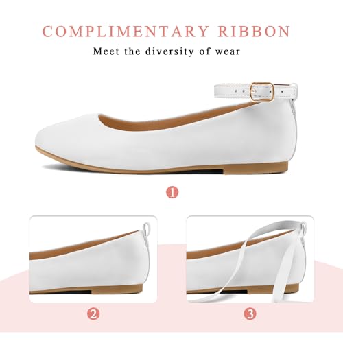 K KomForme Girl's Ballerina Flat Ankle Strap Dress Ballet Flat Shoes (Toddler/Little Kid/Big Kid) for Wedding Party School White-pu - Image 3