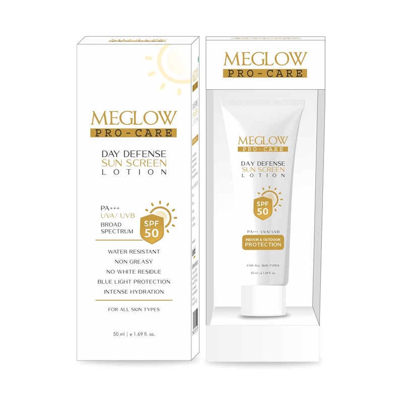 Meglow ProCare SPF 50 PA Sunscreen Lotion for Face Body 50ml Broad Spectrum UVAUVB Protection Blue Light Defense Intense Hydration for All Skin Types - Image 1