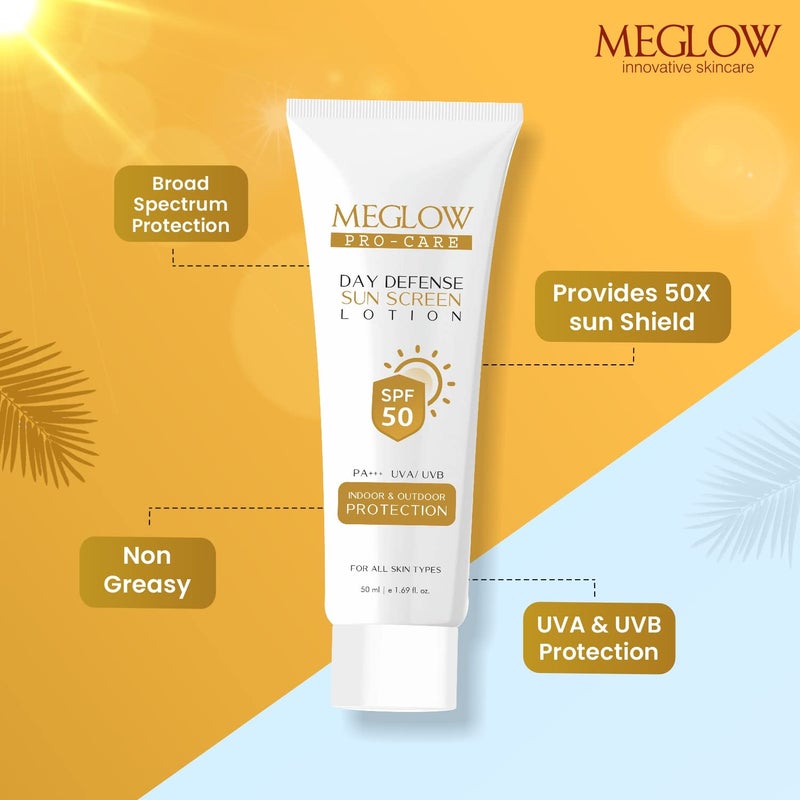 Meglow ProCare SPF 50 PA Sunscreen Lotion for Face Body 50ml Broad Spectrum UVAUVB Protection Blue Light Defense Intense Hydration for All Skin Types - Image 2