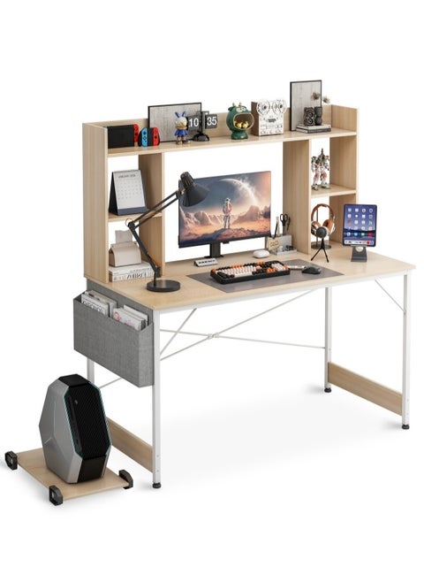 Study Desk with Bookshelf, Writing Desk for Kids,Computer Table Home Office Desks With Storage Bag,CPU Holder, Storage Rack