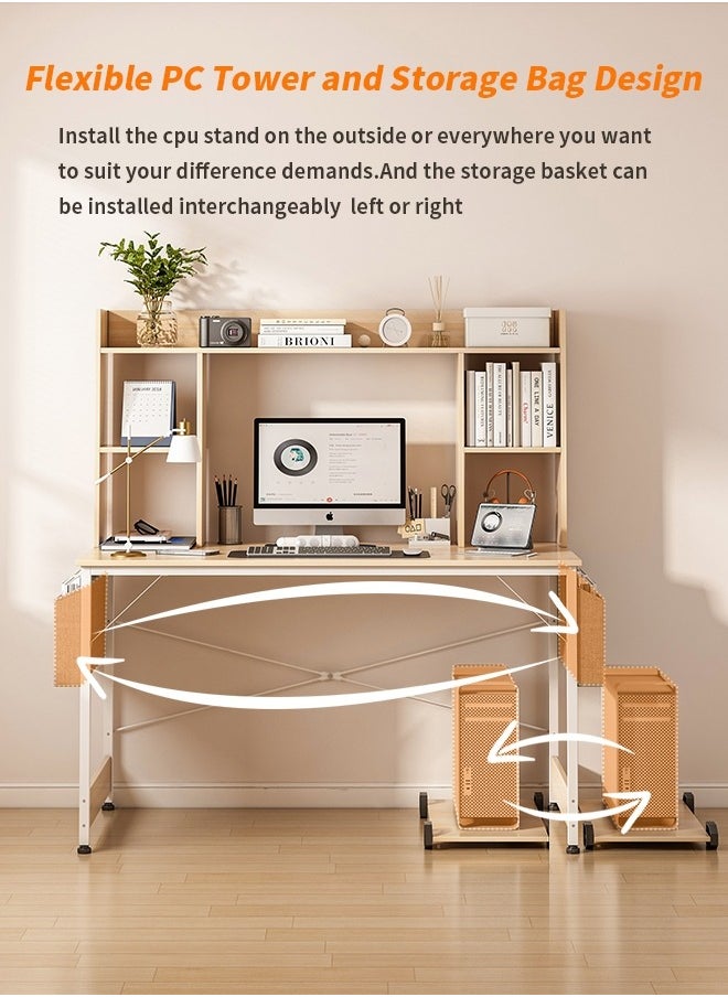 ADEBOLA - Study Desk with Bookshelf, Writing Desk for Kids,Computer Table Home Office Desks With Storage Bag,CPU Holder, Storage Rack - Image 1