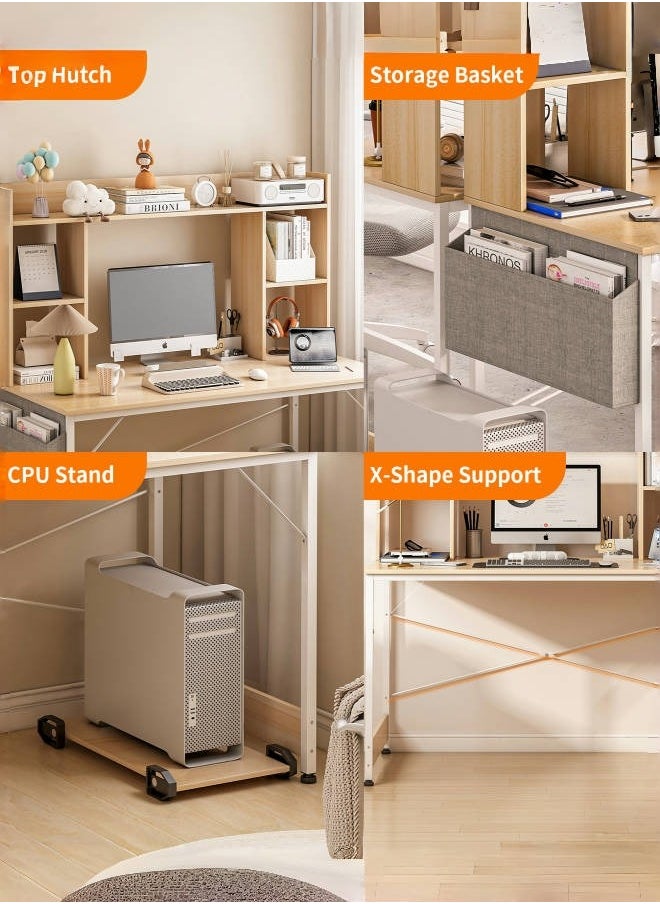 ADEBOLA - Study Desk with Bookshelf, Writing Desk for Kids,Computer Table Home Office Desks With Storage Bag,CPU Holder, Storage Rack - Image 1
