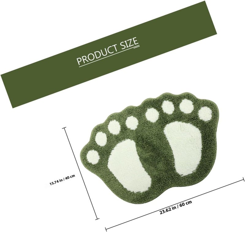Non-Slip Bathroom Bath Mat with Water Absorption, Machine Washable Footprint Pattern Rug, 60x40cm Green Shower Floor Mat for Home and Shower Use - Image 3