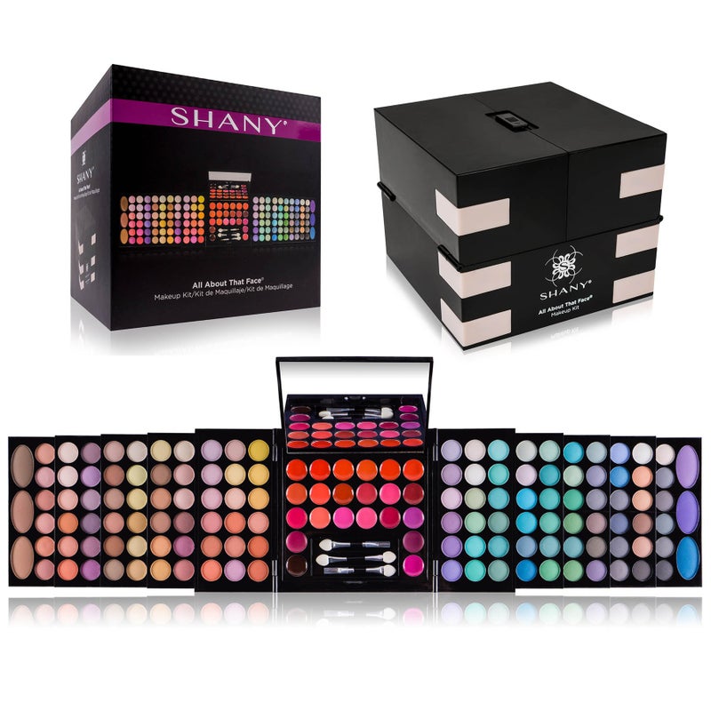 Shany مجموعة مكياج SHANY الكل عن الوجه - مجموعة مكياج للمبتدئين شاملة - ظلال عيون، ألوان شفاه، مكياج للوجه، أدوات تجميل والمزيد. - Image 1