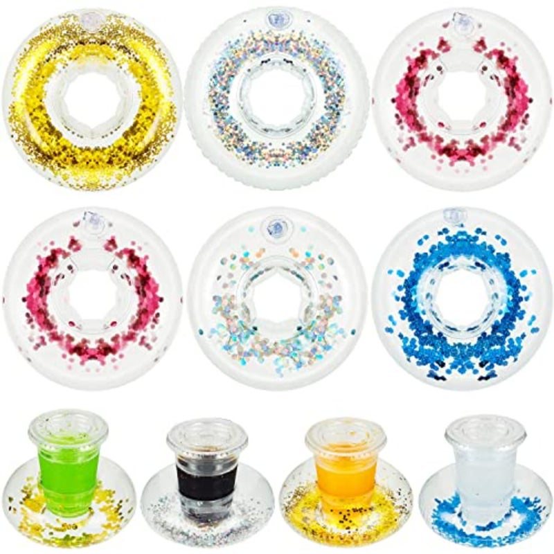 Inflatable Drink Holder, Confetti Drink Pool Floats Inflatable Cup Coasters Cup Drink Holders for Summer Pool Party Supplies and Fun Bath Shower Toys 10 Pieces - Image 1