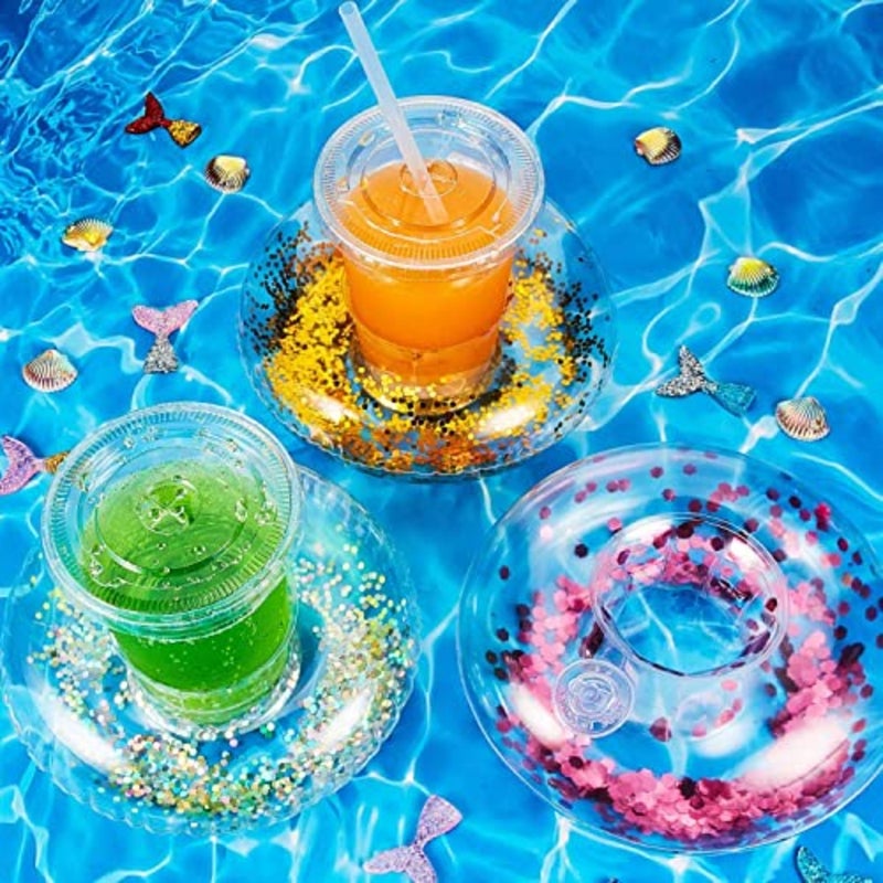 Inflatable Drink Holder, Confetti Drink Pool Floats Inflatable Cup Coasters Cup Drink Holders for Summer Pool Party Supplies and Fun Bath Shower Toys 10 Pieces - Image 5