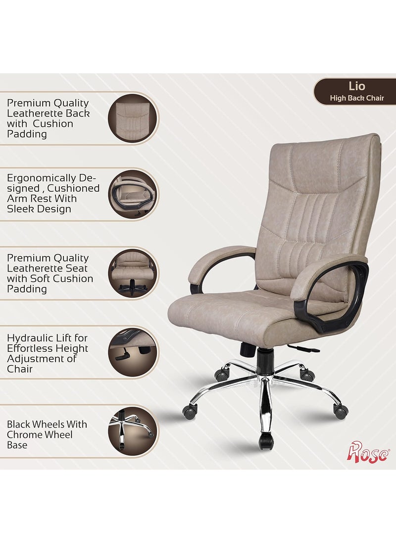 Rose ROSE Lio Leatherette Executive High Back Revolving Office Chair with Color Options Integrated Lumbar Support with Comfortable Seating 1 Year Warranty Ivory  - Image 3