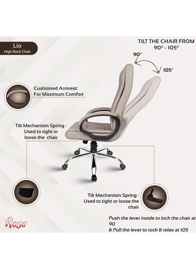 Rose ROSE Lio Leatherette Executive High Back Revolving Office Chair with Color Options Integrated Lumbar Support with Comfortable Seating 1 Year Warranty Ivory  - Image 4