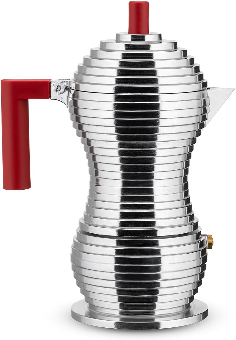 ALESSI موقد إسبريسو MDL02/3 R "بولشينا" سعة 3 أكواب بمقبض وزر من الألمنيوم، أحمر - Image 1