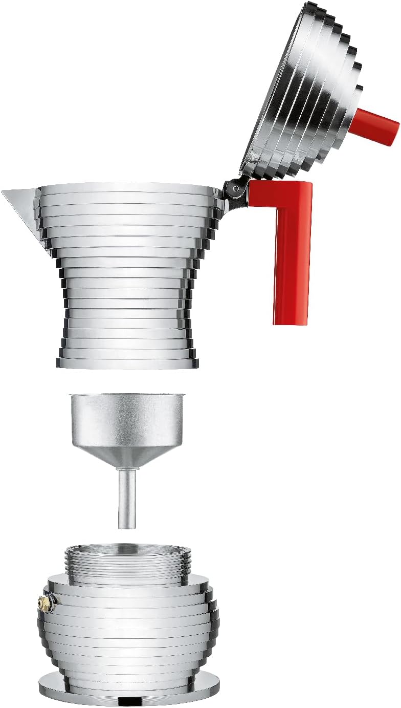 ALESSI موقد إسبريسو MDL02/3 R "بولشينا" سعة 3 أكواب بمقبض وزر من الألمنيوم، أحمر - Image 4