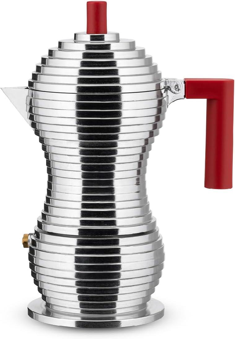 ALESSI موقد إسبريسو MDL02/3 R "بولشينا" سعة 3 أكواب بمقبض وزر من الألمنيوم، أحمر - Image 3