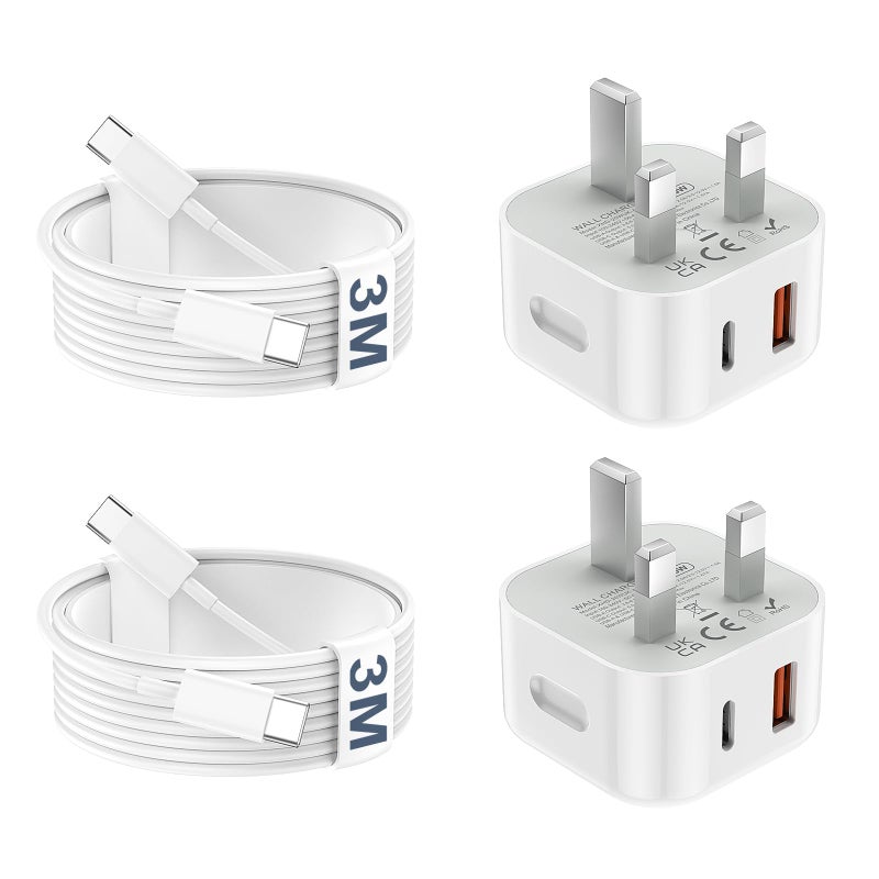 DiHines USB C Charger for iPhone 17 16 15 Charger 20W Fast Charger USB C Plug and Cable, 2 Pack Type C UK Wall Phone Power Adapter USBC Lead for iPhone 17/16/15/Pro/Max/Air/Plus/iPad/Samsung S25 Ultra/S24/S23 - Image 1