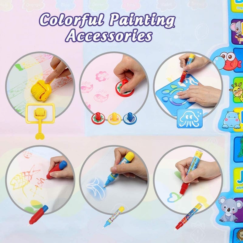 Facehub47 FACE HUB Extra Large 100X100 CM Aqua Magic Water Doodle Mat Water Drawing, Coloring and Doodling Mat for Toddler Kids Educational Toys Gifts for Boys Girls Age 2 3 4 5 6 7 8 Year Old - Image 5