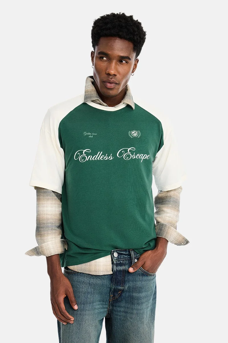 سنيتش Green Graphic Oversized Streetwear T-Shirt