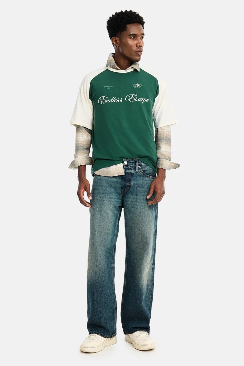 سنيتش Green Graphic Oversized Streetwear T-Shirt