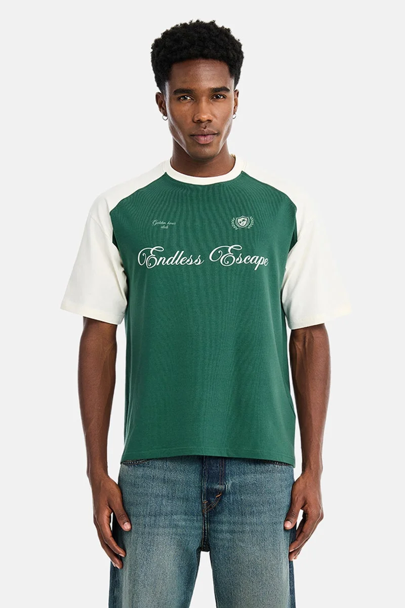 سنيتش Green Graphic Oversized Streetwear T-Shirt