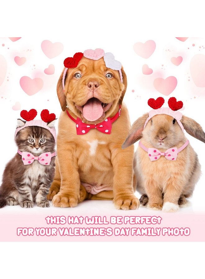 Mtlee 2Pcs Valentines Day Heart Headband for Cat and 2Pcs Pet Neck Bow Cat Valentines Day Headband with Ear Holes and Chin Straps Adjustable Dog Bow Tie Valentines Pink Red Heart Headband for Dogs Cats Pets - Image 3