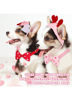 Mtlee 2Pcs Valentines Day Heart Headband for Cat and 2Pcs Pet Neck Bow Cat Valentines Day Headband with Ear Holes and Chin Straps Adjustable Dog Bow Tie Valentines Pink Red Heart Headband for Dogs Cats Pets  - Image 5