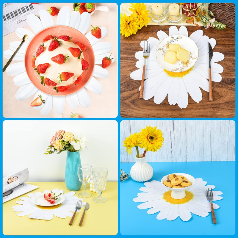 AimFun 50 Pieces Disposable Daisy Floral Paper Place Mats Spring Summer Flower Chargers Table Mat Yellow Sun Flower Shaped Paper Placemats for Wedding Bridal Baby Shower Party Decoration 13â€x 13â€ - Image 5