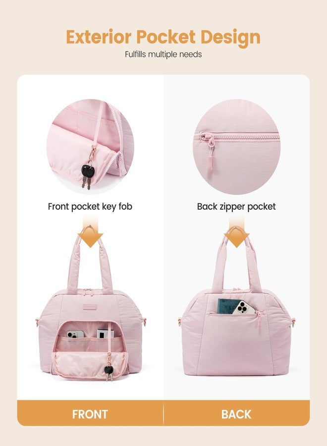 LOVEVOOK Gym Bag for Women 3Pcs Puffer Weekender Duffle Bag for Travel Hospital Carry on Tote for Overnight Personal Item, Beige, M - Image 4