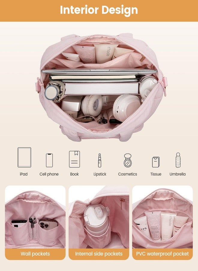 LOVEVOOK Gym Bag for Women 3Pcs Puffer Weekender Duffle Bag for Travel Hospital Carry on Tote for Overnight Personal Item, Beige, M - Image 3