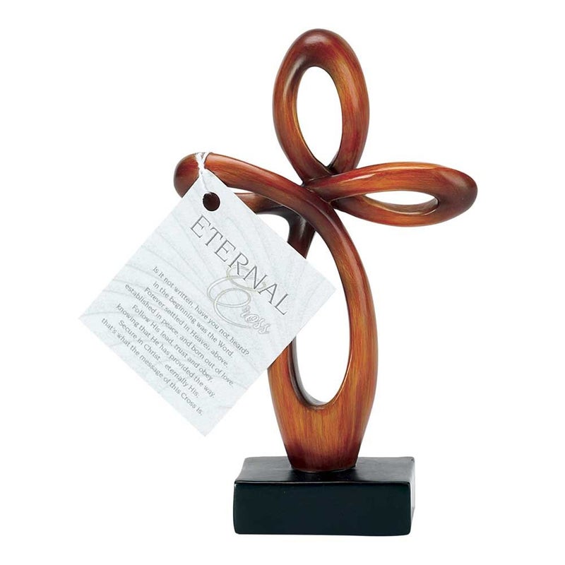 Dicksons Dicksons Open Heart Eternal Woodgrain Carved Brown 6 Inch Resin Tabletop Cross