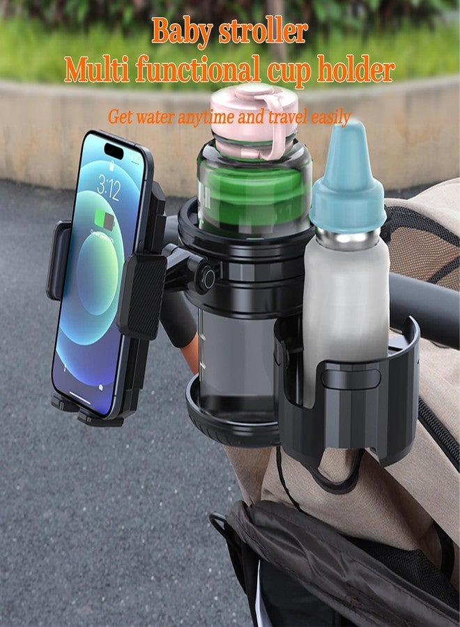 Elecphbo 4-in-1 Universal Adjustable Stroller Cup Holder - 360° Rotatable Spill-Proof Design with Anti-Slip Grip for, Bicycle, Wheelchair, Shopping Cart, Double Cup & Phone Holder【Black&Gray】 - Image 2