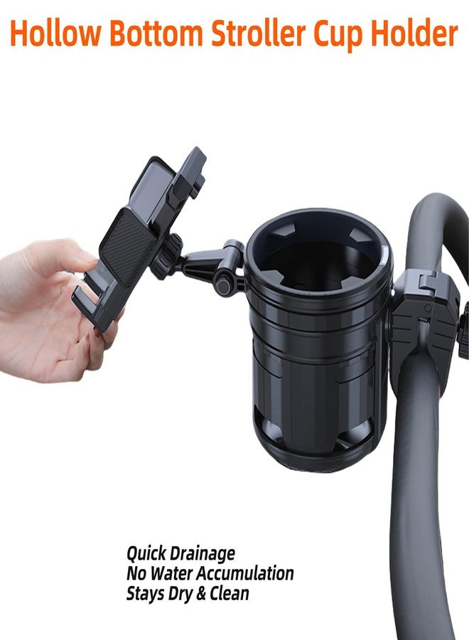 Elecphbo 4-in-1 Universal Adjustable Stroller Cup Holder - 360° Rotatable Spill-Proof Design with Anti-Slip Grip for, Bicycle, Wheelchair, Shopping Cart, Double Cup & Phone Holder【Black&Gray】 - Image 5