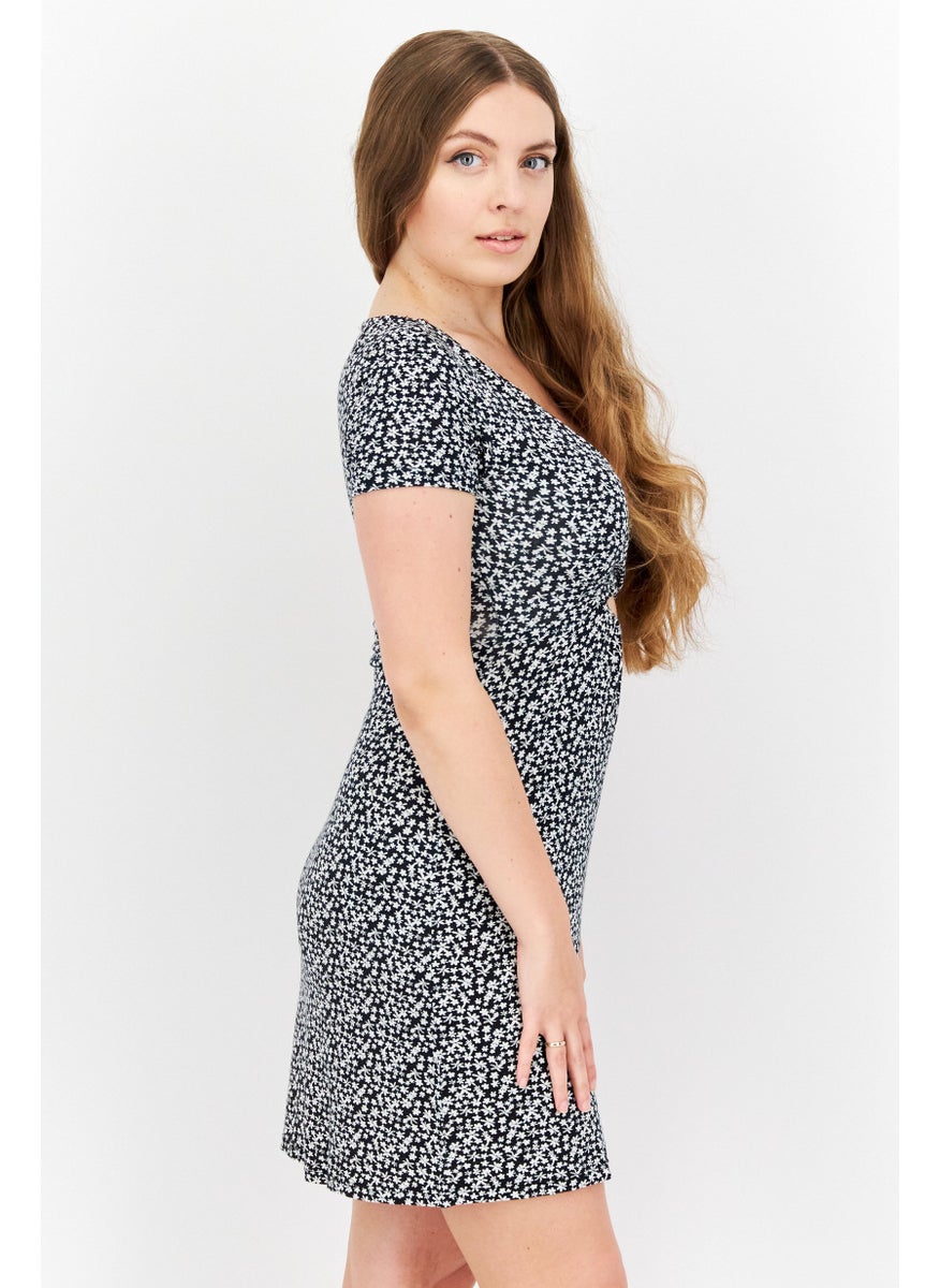 Don't Call Me Jennyfer - Women Floral Print Mini Dress, Black - Image 1