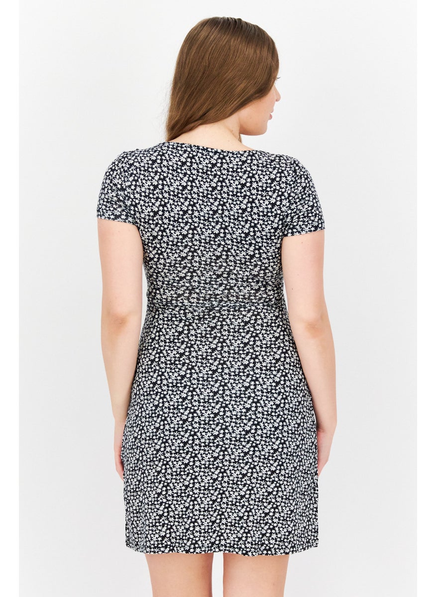 Don't Call Me Jennyfer - Women Floral Print Mini Dress, Black - Image 1