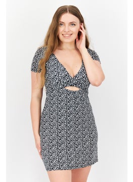 Women Floral Print Mini Dress, Black