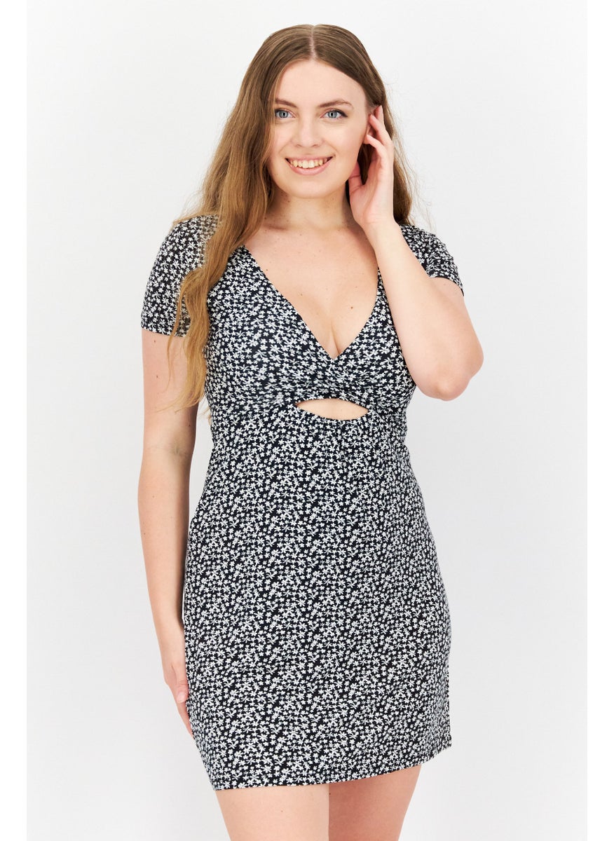 Don't Call Me Jennyfer - Women Floral Print Mini Dress, Black - Image 1