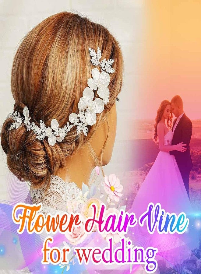 Catery Flower Bride Wedding Headband Silver Bridal Hair Vine Floral Headpiece Accessories for Women - Image 5